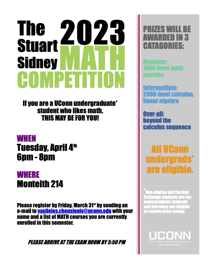 September 17, 2025 Undergraduate Mathematics Activities at UConn